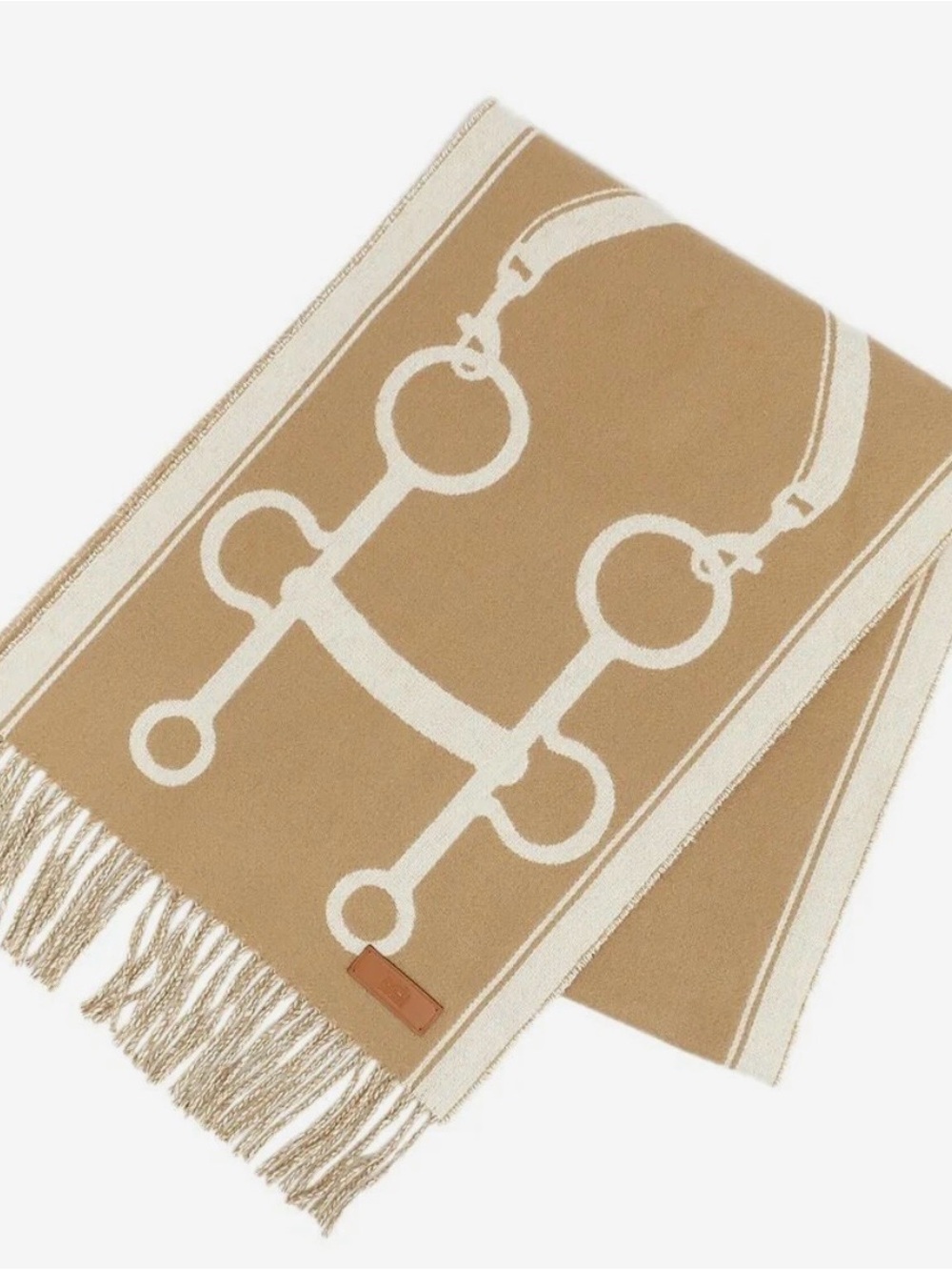 Brand New Hermes Beige and Cream Equestrian Logo Wool Scarf - Picture 2 of 9